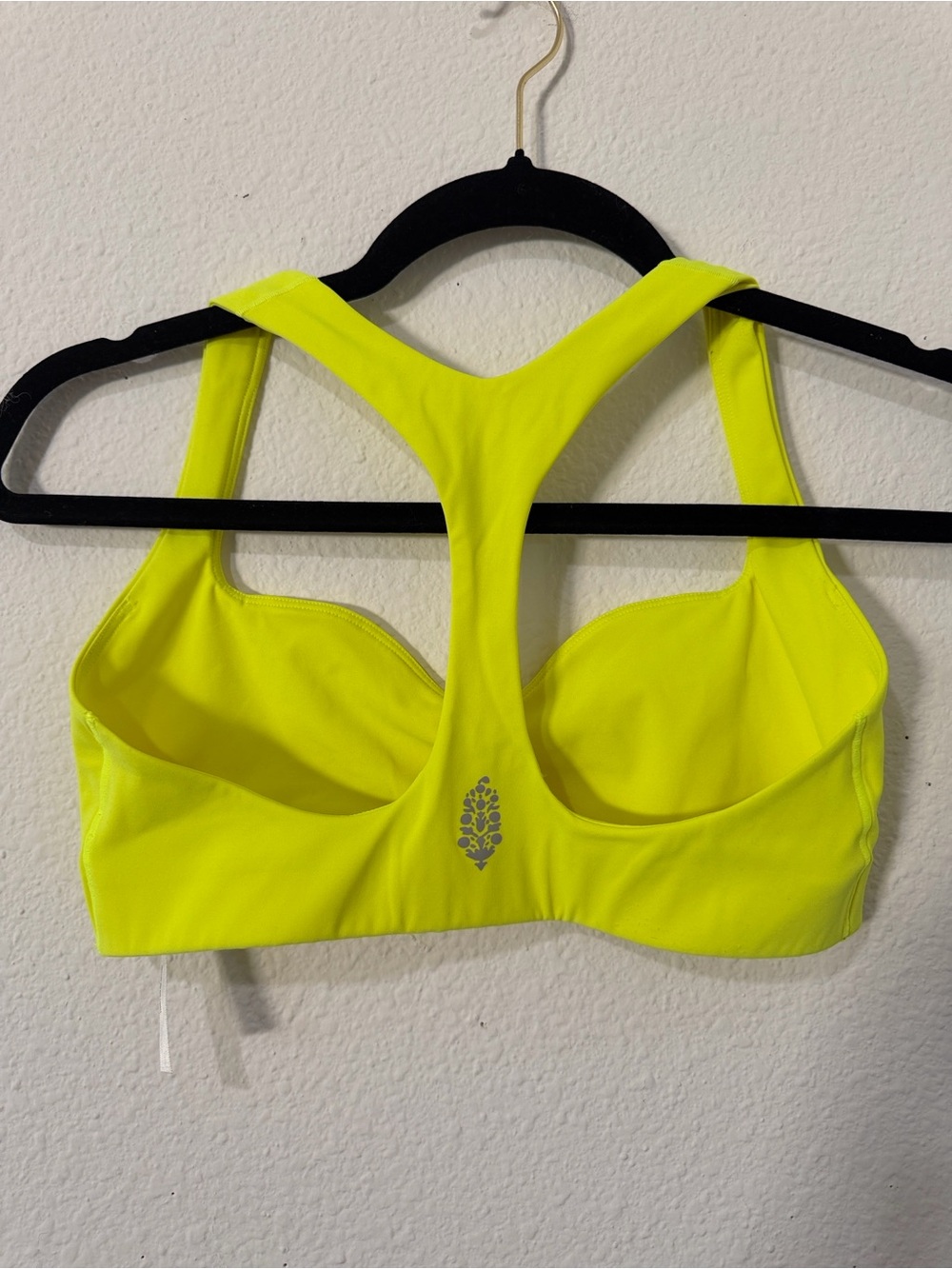 FP Movement by Free People Neon Yellow Racerback Sports Bra with Metallic Logo